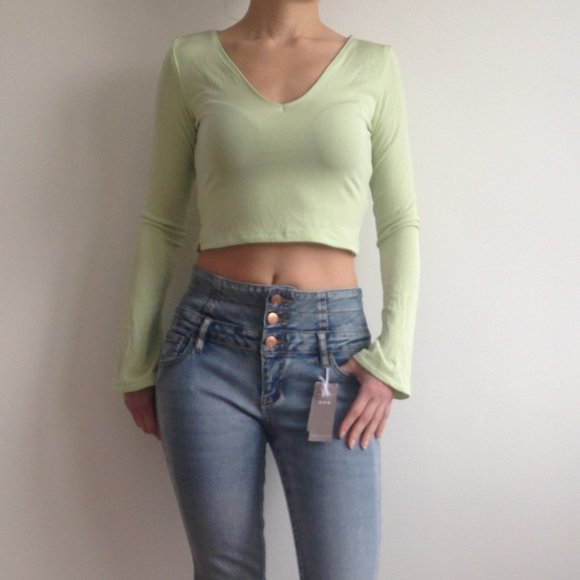 Rampage Tops - Trilogy - Lime Green Crop Top Long Sleeves